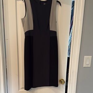 Dkny Black and Gray Sheath Midi Dress Sleeveless Crew Neck